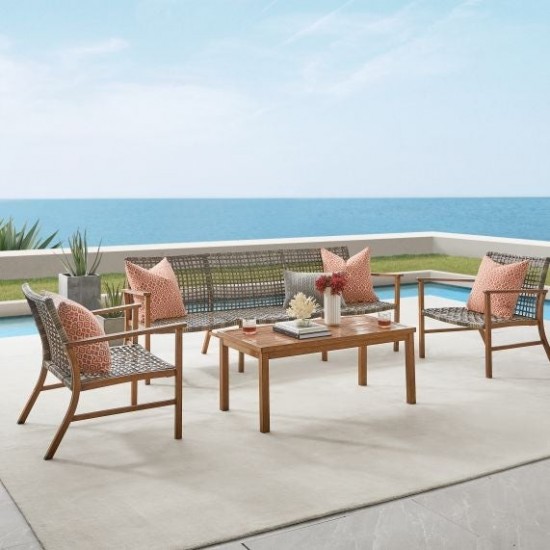 Ridley 4Pc Outdoor Wicker And Metal Sofa Set- Sofa, Coffee Table, 2 Armchairs