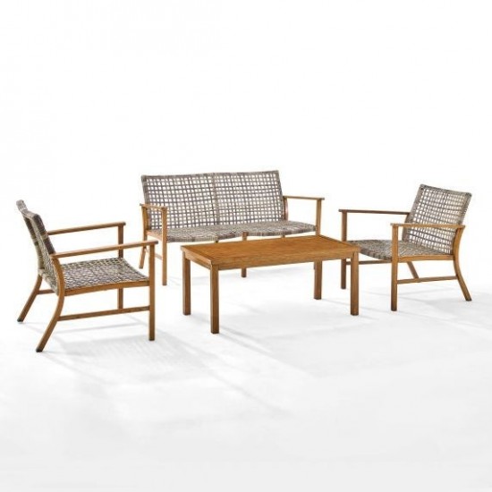 Ridley 4Pc Outdoor Wicker And Metal Conversation Set Distressed Gray