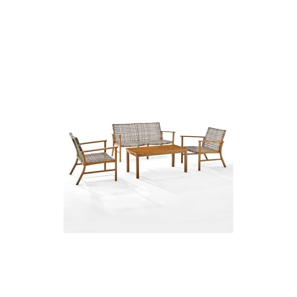 Ridley 4Pc Outdoor Wicker And Metal Conversation Set Distressed Gray