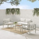 Ashford 4Pc Outdoor Metal Conversation Set Creme