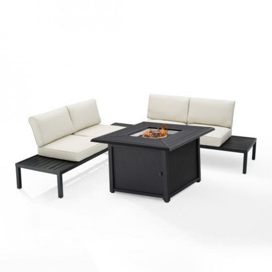 Piermont 4Pc Outdoor Metal Sectional Set W/Fire Table Creme