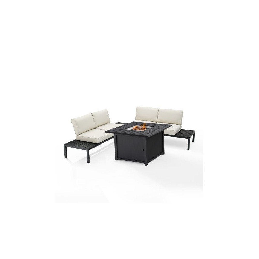 Piermont 4Pc Outdoor Metal Sectional Set W/Fire Table Creme