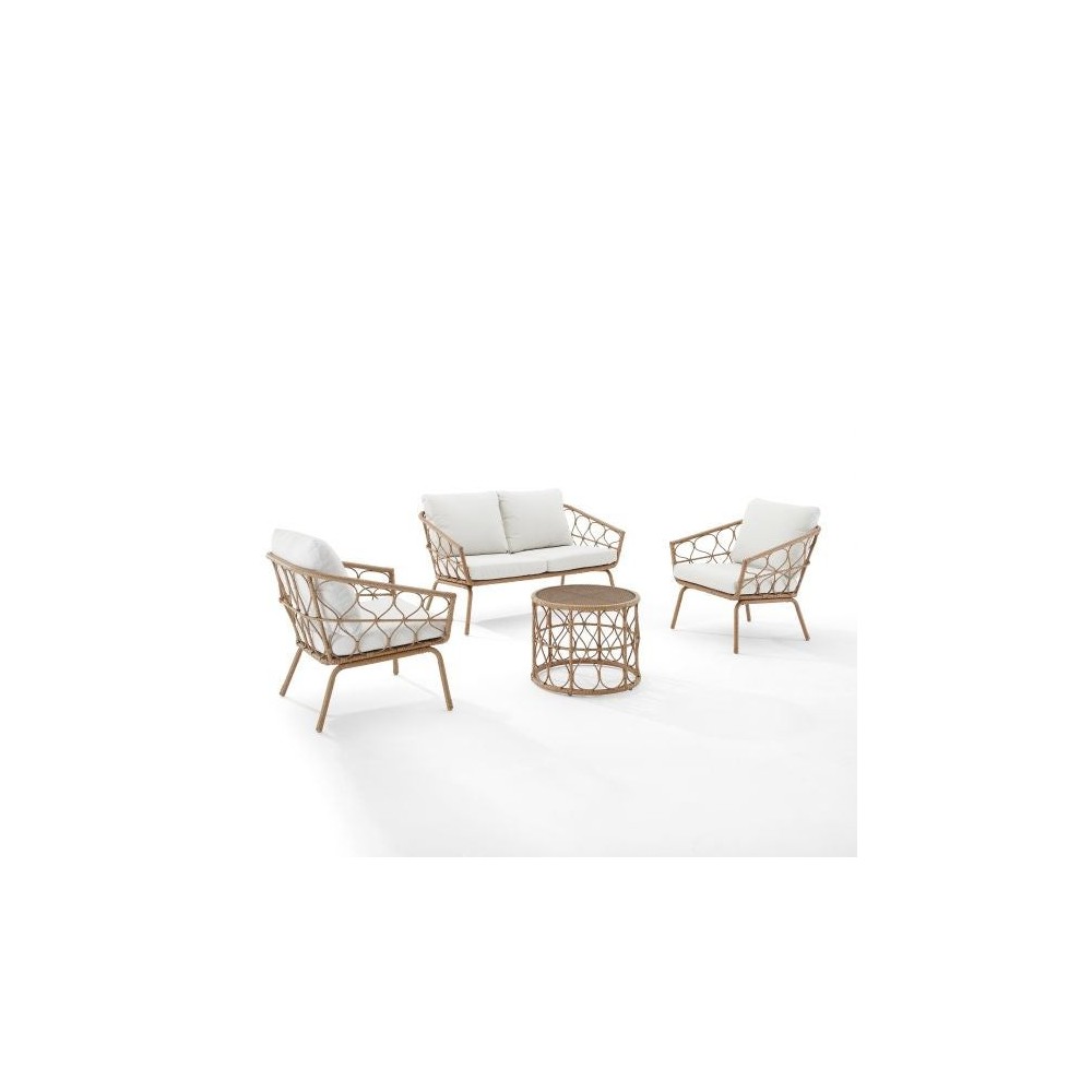 Juniper 4Pc Outdoor Wicker Conversation Set Creme