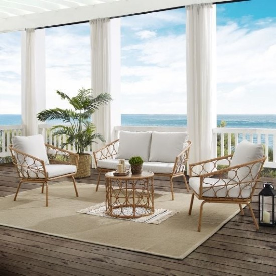 Juniper 4Pc Outdoor Wicker Conversation Set Creme