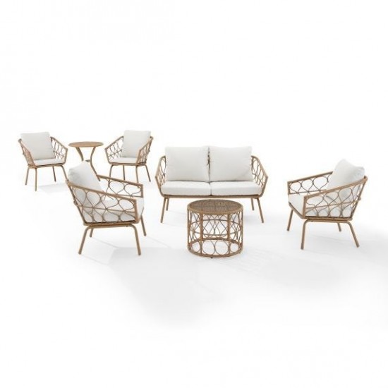 Juniper 7Pc Outdoor Wicker Conversation And Bistro Set Creme