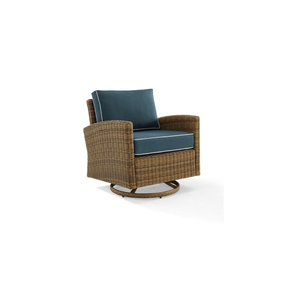 Bradenton Outdoor Wicker Swivel Rocker Chair Navy/Weathered Brown