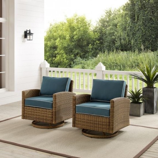 Bradenton 2Pc Outdoor Wicker Swivel Rocker Chair Set Navy