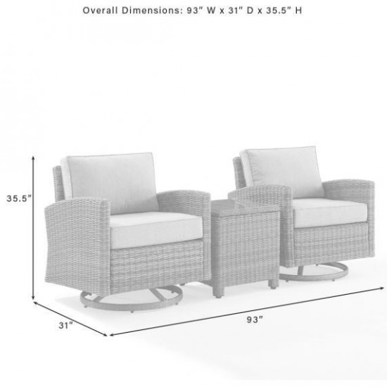 Bradenton 3Pc Outdoor Wicker Swivel Rocker Chair Set Gray