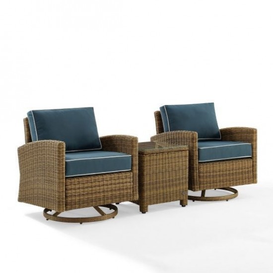 Bradenton 3Pc Outdoor Wicker Swivel Rocker Chair Set Navy