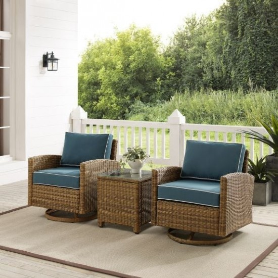 Bradenton 3Pc Outdoor Wicker Swivel Rocker Chair Set Navy