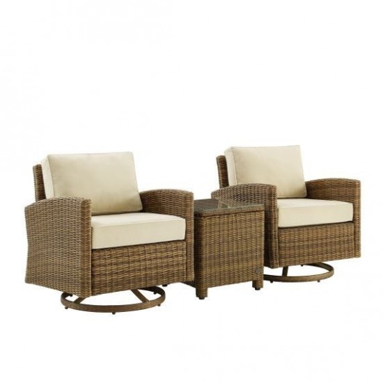 Bradenton 3Pc Outdoor Wicker Swivel Rocker Chair Set Sand