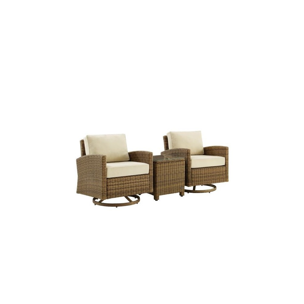 Bradenton 3Pc Outdoor Wicker Swivel Rocker Chair Set Sand