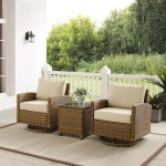 Bradenton 3Pc Outdoor Wicker Swivel Rocker Chair Set Sand