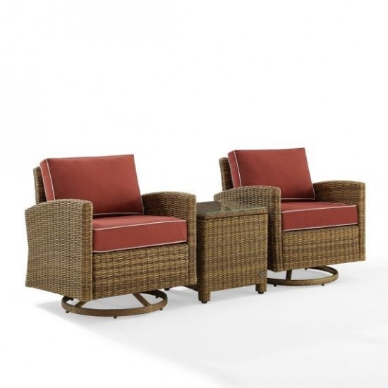 Bradenton 3Pc Outdoor Wicker Swivel Rocker Chair Set Sangria