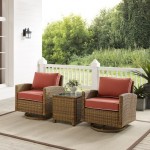 Bradenton 3Pc Outdoor Wicker Swivel Rocker Chair Set Sangria