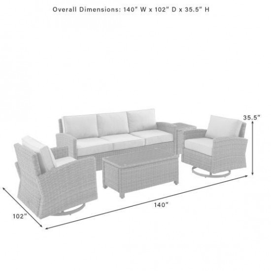 Bradenton 5Pc Swivel Rocker And Sofa Set - Sunbrella White