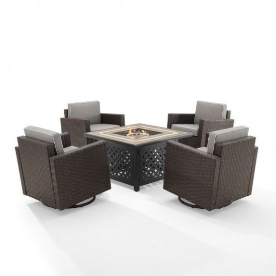 Palm Harbor 5Pc Outdoor Wicker Conversation Set W/Fire Table Gray