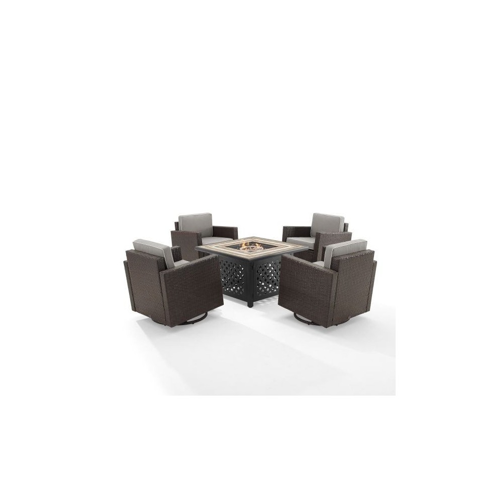 Palm Harbor 5Pc Outdoor Wicker Conversation Set W/Fire Table Gray