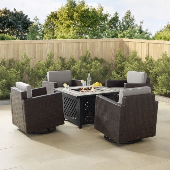 Palm Harbor 5Pc Outdoor Wicker Conversation Set W/Fire Table Gray