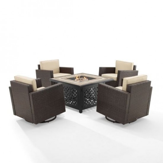 Palm Harbor 5Pc Outdoor Wicker Conversation Set W/Fire Table Sand