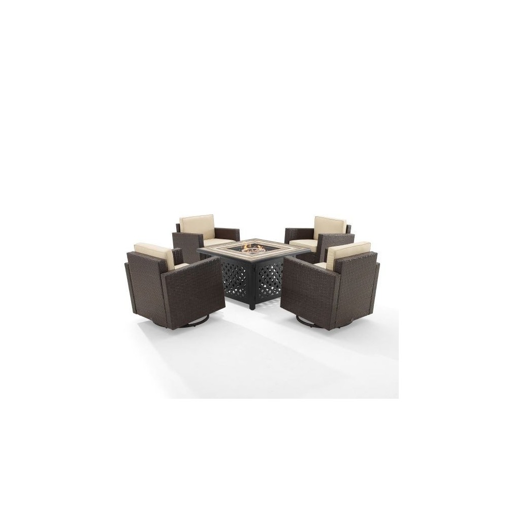 Palm Harbor 5Pc Outdoor Wicker Conversation Set W/Fire Table Sand