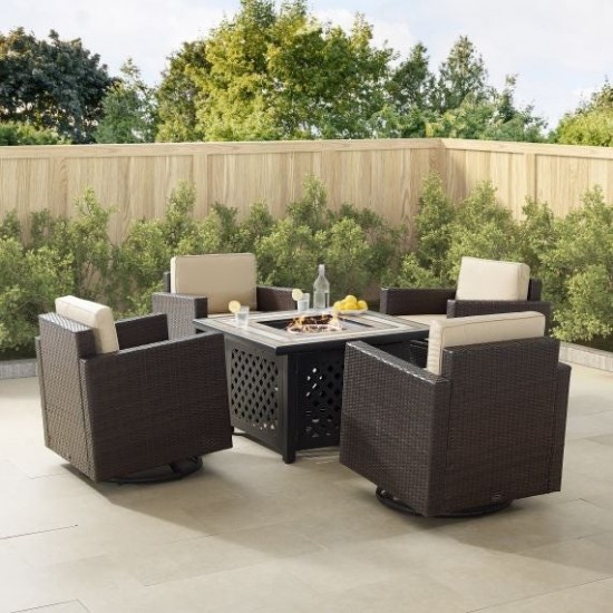 Palm Harbor 5Pc Outdoor Wicker Conversation Set W/Fire Table Sand