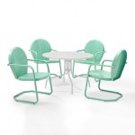 Griffith 5Pc Outdoor Metal Dining Set Aqua Gloss/White Satin - Table & 4 Chairs