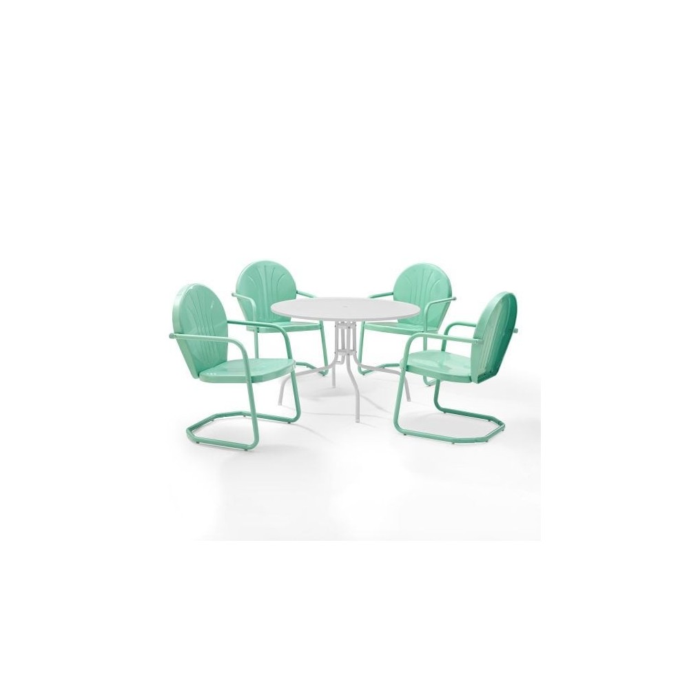 Griffith 5Pc Outdoor Metal Dining Set Aqua Gloss/White Satin - Table & 4 Chairs