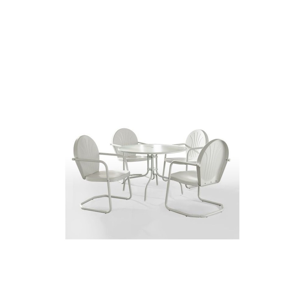 Griffith 5Pc Outdoor Metal Dining Set White Gloss/White Satin - Table & 4 Chairs