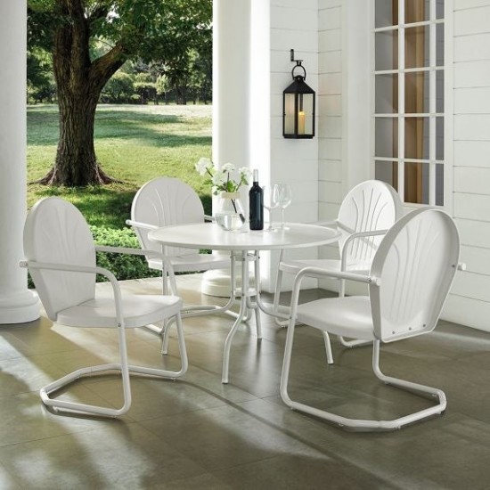 Griffith 5Pc Outdoor Metal Dining Set White Gloss/White Satin - Table & 4 Chairs