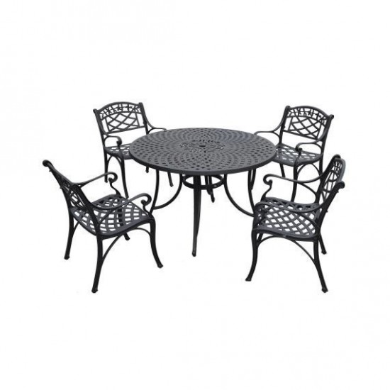 Sedona 46" 5Pc Outdoor Dining Set Black - 46" Table & 4 Armchairs