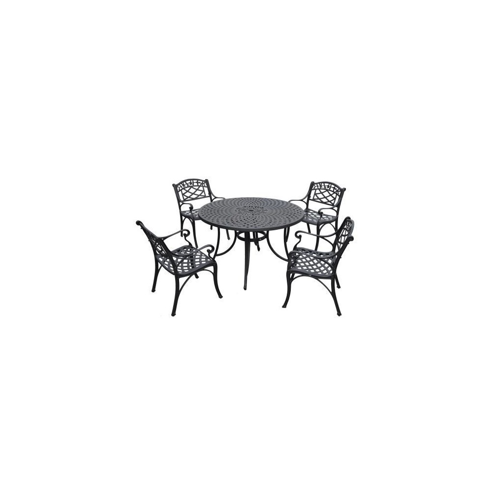 Sedona 46" 5Pc Outdoor Dining Set Black - 46" Table & 4 Armchairs