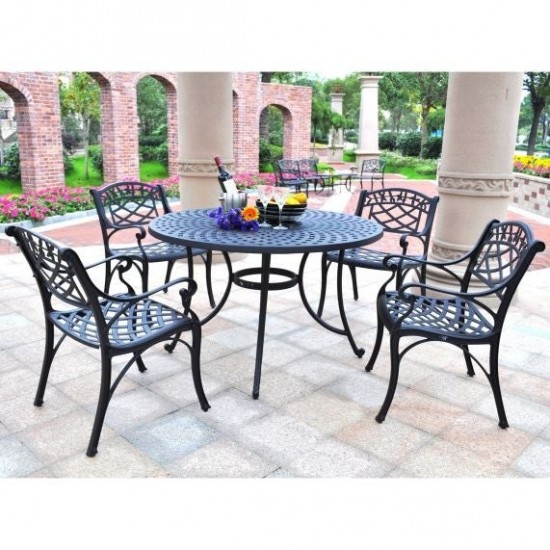 Sedona 46" 5Pc Outdoor Dining Set Black - 46" Table & 4 Armchairs