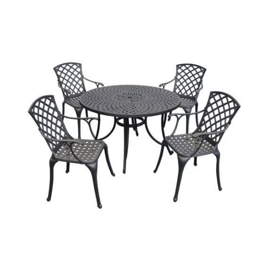 Sedona 46" 5Pc Outdoor Dining Set Black - 46" Table & 4 High Back Armchairs