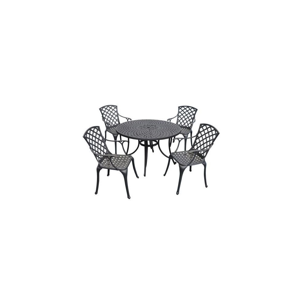 Sedona 46" 5Pc Outdoor Dining Set Black - 46" Table & 4 High Back Armchairs