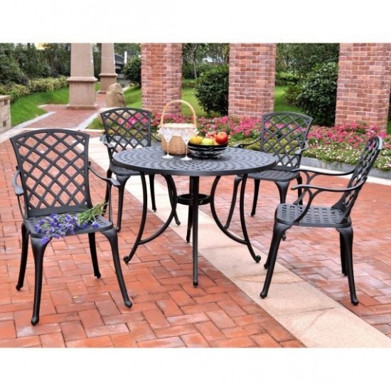 Sedona 46" 5Pc Outdoor Dining Set Black - 46" Table & 4 High Back Armchairs