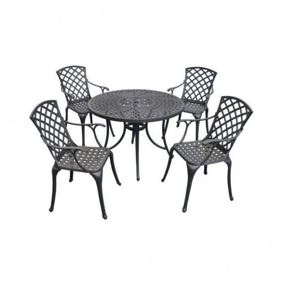 Sedona 42" 5Pc Outdoor Dining Set Black - 42" Table & 4 High Back Armchairs