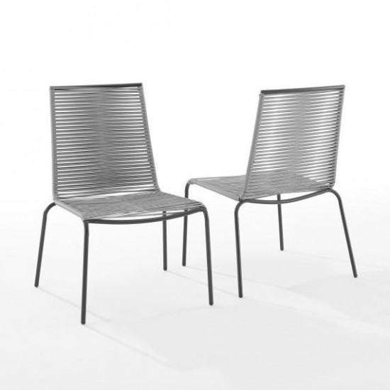 Fenton 2Pc Outdoor Wicker Stackable Chair Set Gray/Matte Black - 2 Chairs