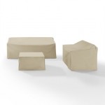 3Pc Sectional Cover Set Tan - Loveseat, Sofa, Square Table/Ottoman