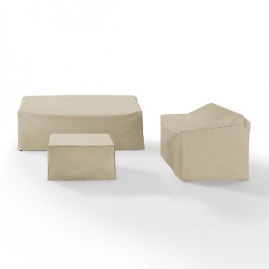 3Pc Sectional Cover Set Tan - Loveseat, Sofa, Square Table/Ottoman
