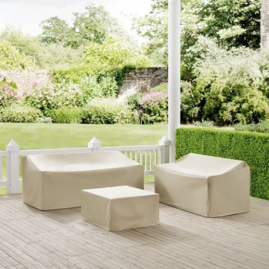 3Pc Sectional Cover Set Tan - Loveseat, Sofa, Square Table/Ottoman