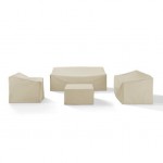 4Pc Sectional Cover Set Tan - Loveseat, Sofa, Square Table/Ottoman, Arm Chair