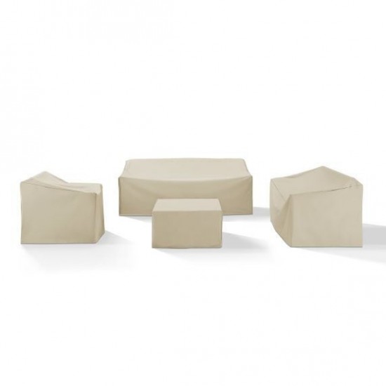 4Pc Sectional Cover Set Tan - Loveseat, Sofa, Square Table/Ottoman, Arm Chair