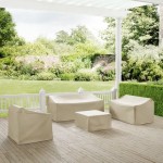 4Pc Sectional Cover Set Tan - Loveseat, Sofa, Square Table/Ottoman, Arm Chair