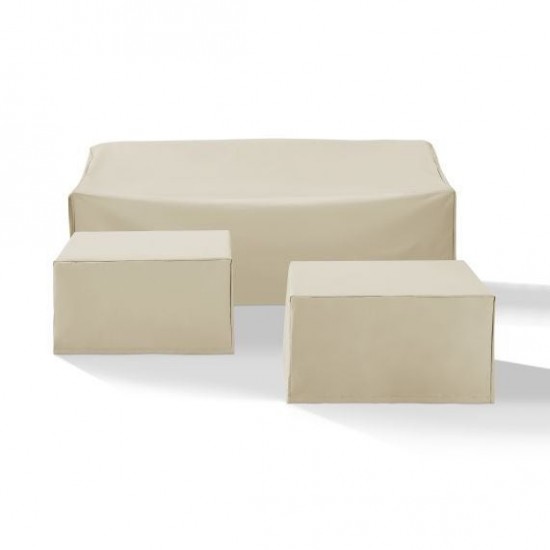 3Pc Sectional Cover Set Tan - Sofa & 2 Square Table/Ottoman