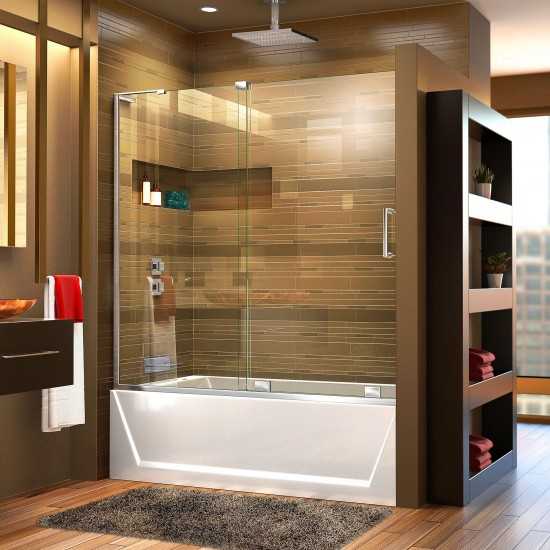 Mirage-X 56-60 in. W x 58 in. H Frameless Sliding Tub Door in Chrome. Left Wall Installation