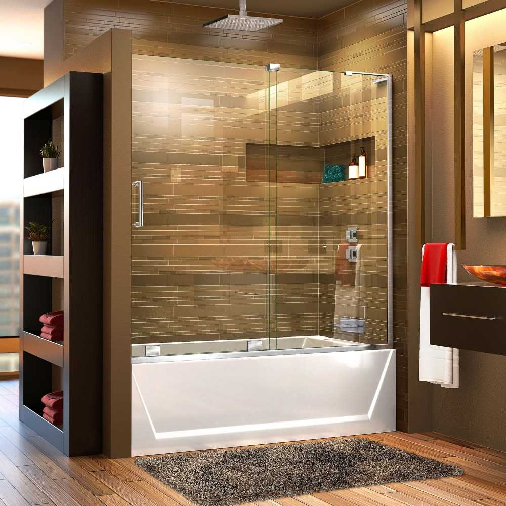 Mirage-X 56-60 in. W x 58 in. H Frameless Sliding Tub Door in Chrome. Right Wall Installation
