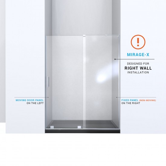 Mirage-X 56-60 in. W x 58 in. H Frameless Sliding Tub Door in Chrome. Right Wall Installation