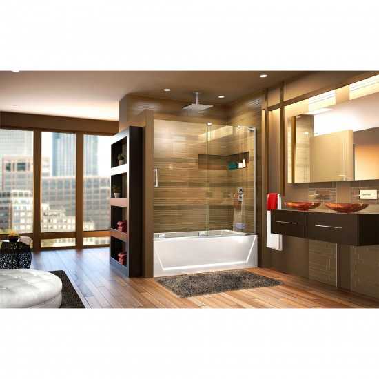 Mirage-X 56-60 in. W x 58 in. H Frameless Sliding Tub Door in Chrome. Right Wall Installation