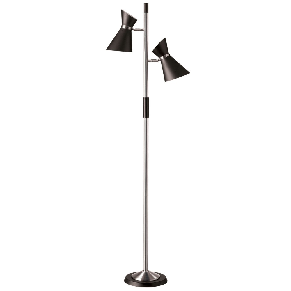 2 Light Floor Lamp, Matte Black / Polished Chrome